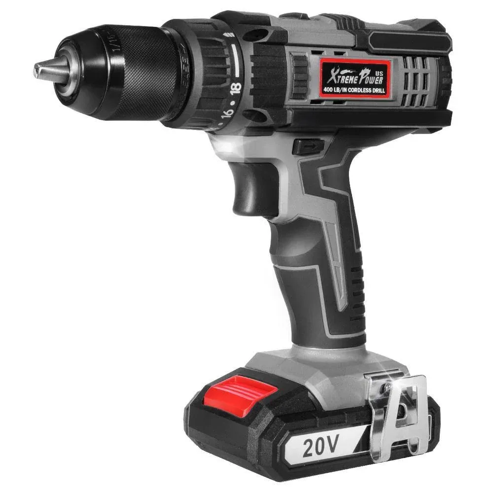 XtremepowerUS Drill/Driver 1/2&#034; Chuck 20V MAX Cordless Brushed w/ Battery Charge