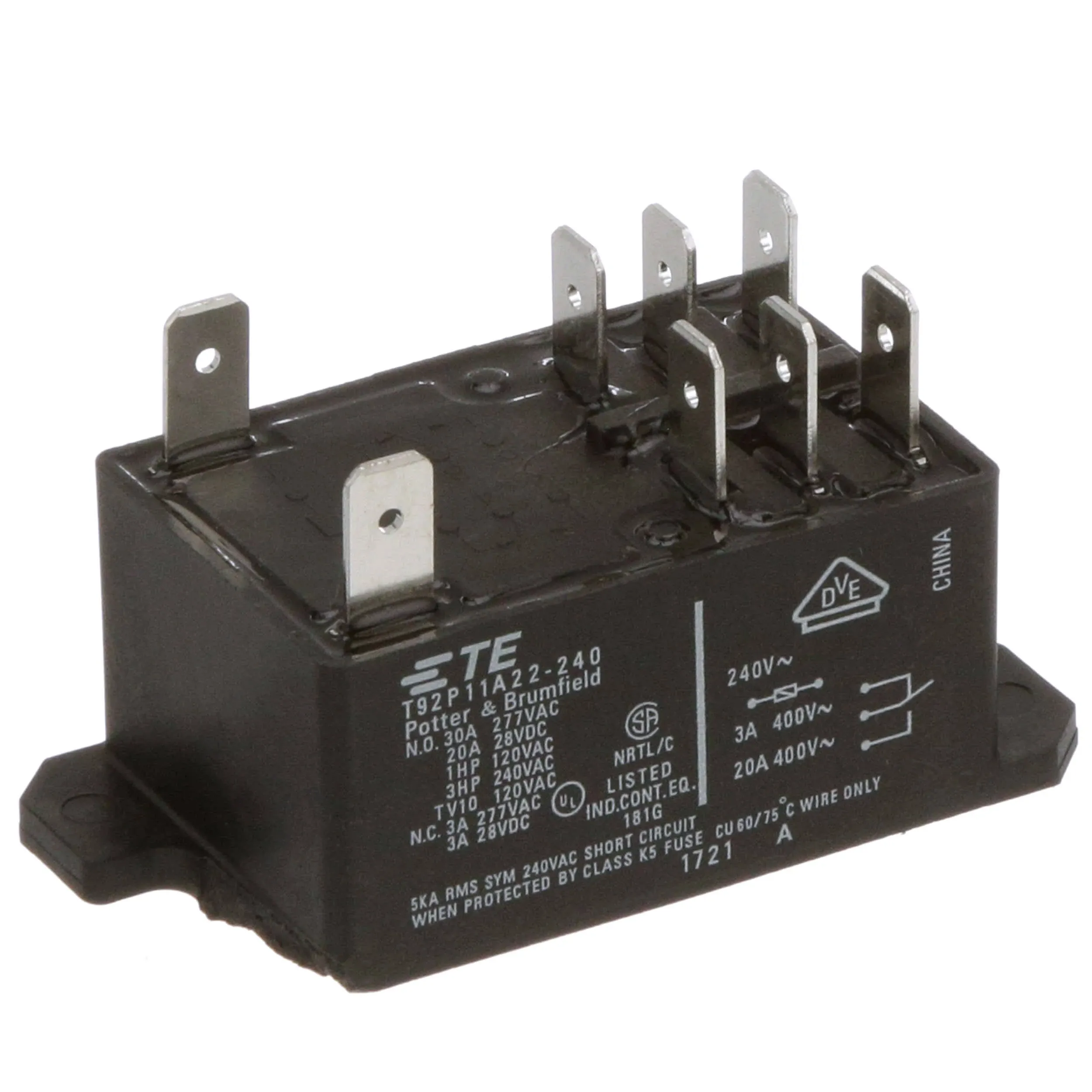 Te Connectivity/P<wbr/>otter&amp;Brumfiel<wbr/>d T92p11a22-240 Power Relay,Dpdt,240<wbr/>vac,30a,Panel