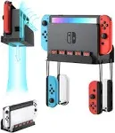 Wall Mount for Nintendo Switch and Switch OLED, Metal Wall Mount Kit Shelf Accessories with 5 Game Card Holders and 4 Joy Con Hanger, Safely Store Switch Console Near or Behind TV, Black