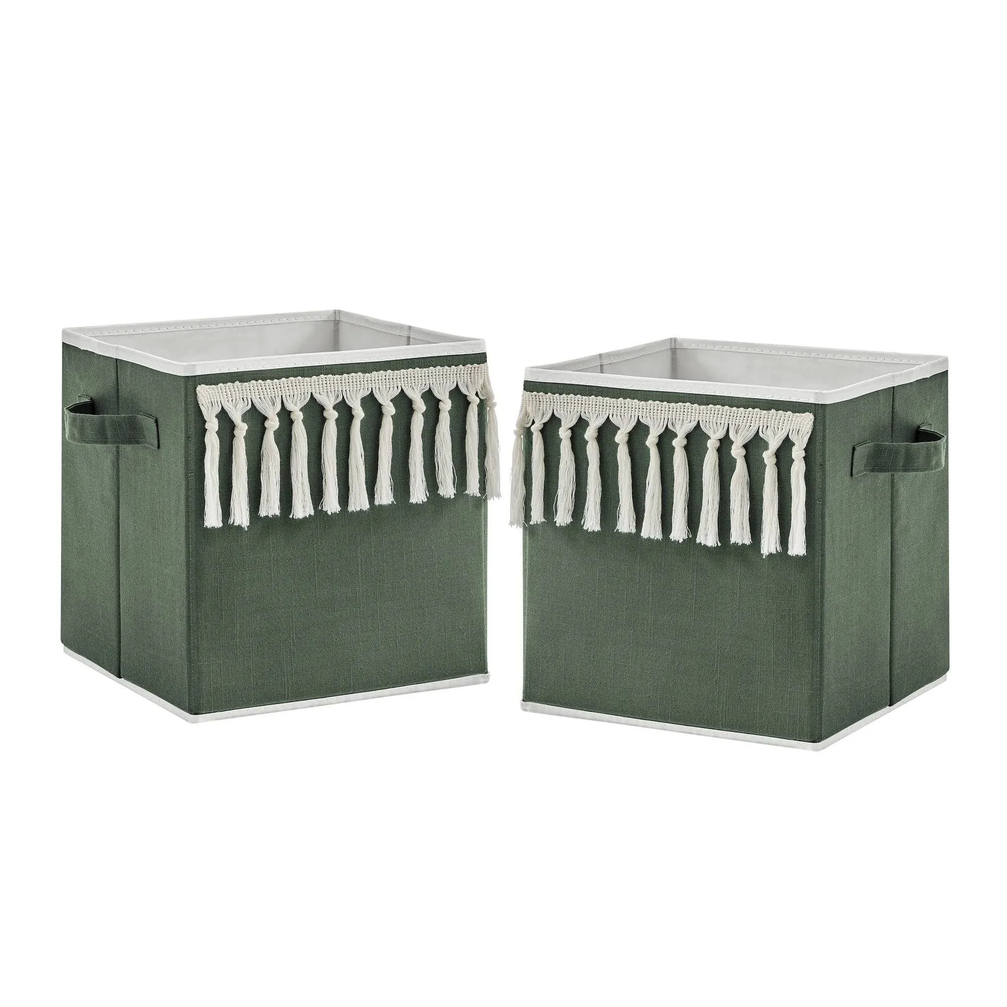 Sweet Jojo Designs Boho Fringe Dark Green and Ivory Collection Foldable Fabric Storage Bins