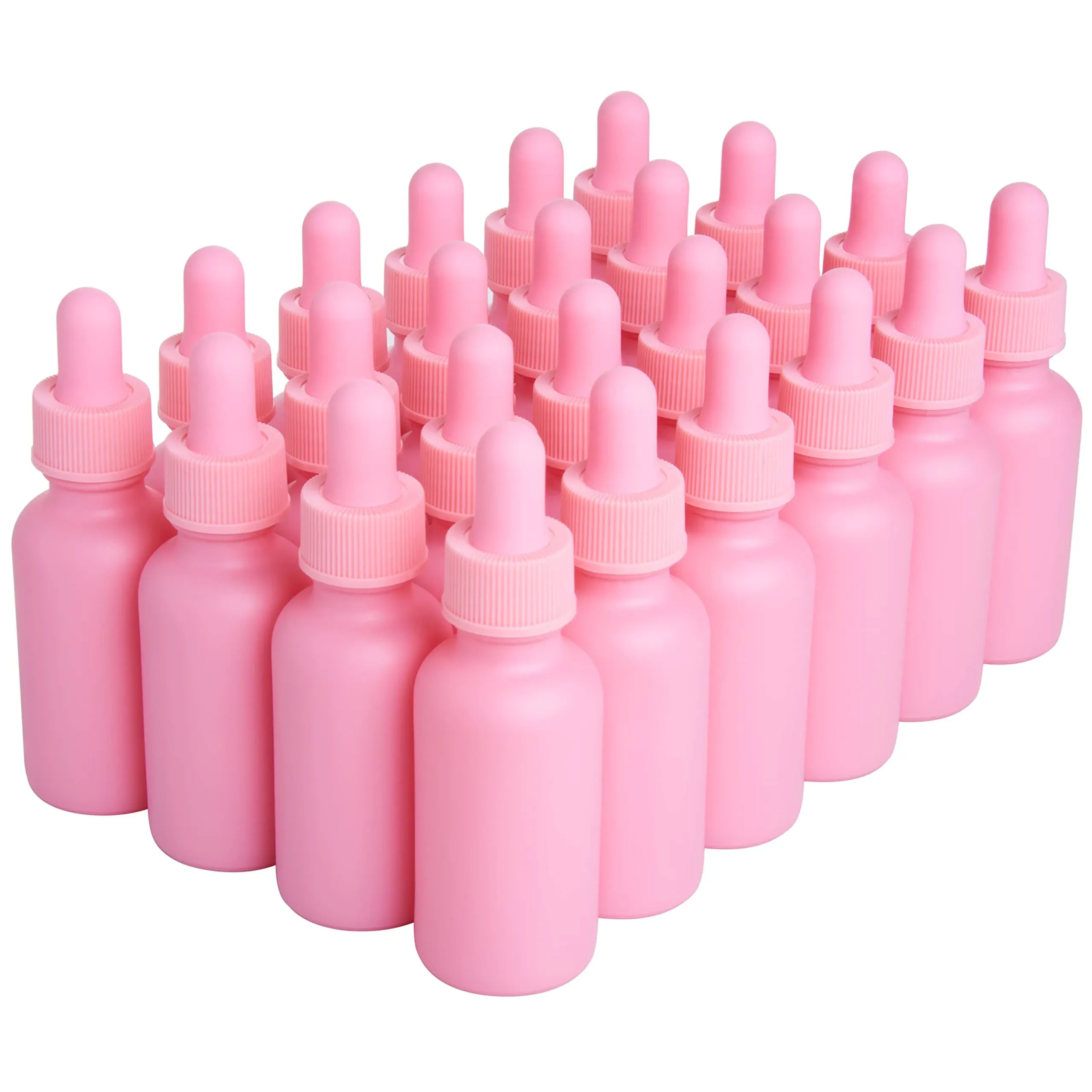 Pink Coated Boston Round Glass bottles Pink Dropper Cap 1 oz / 30 ml 24 Pack 