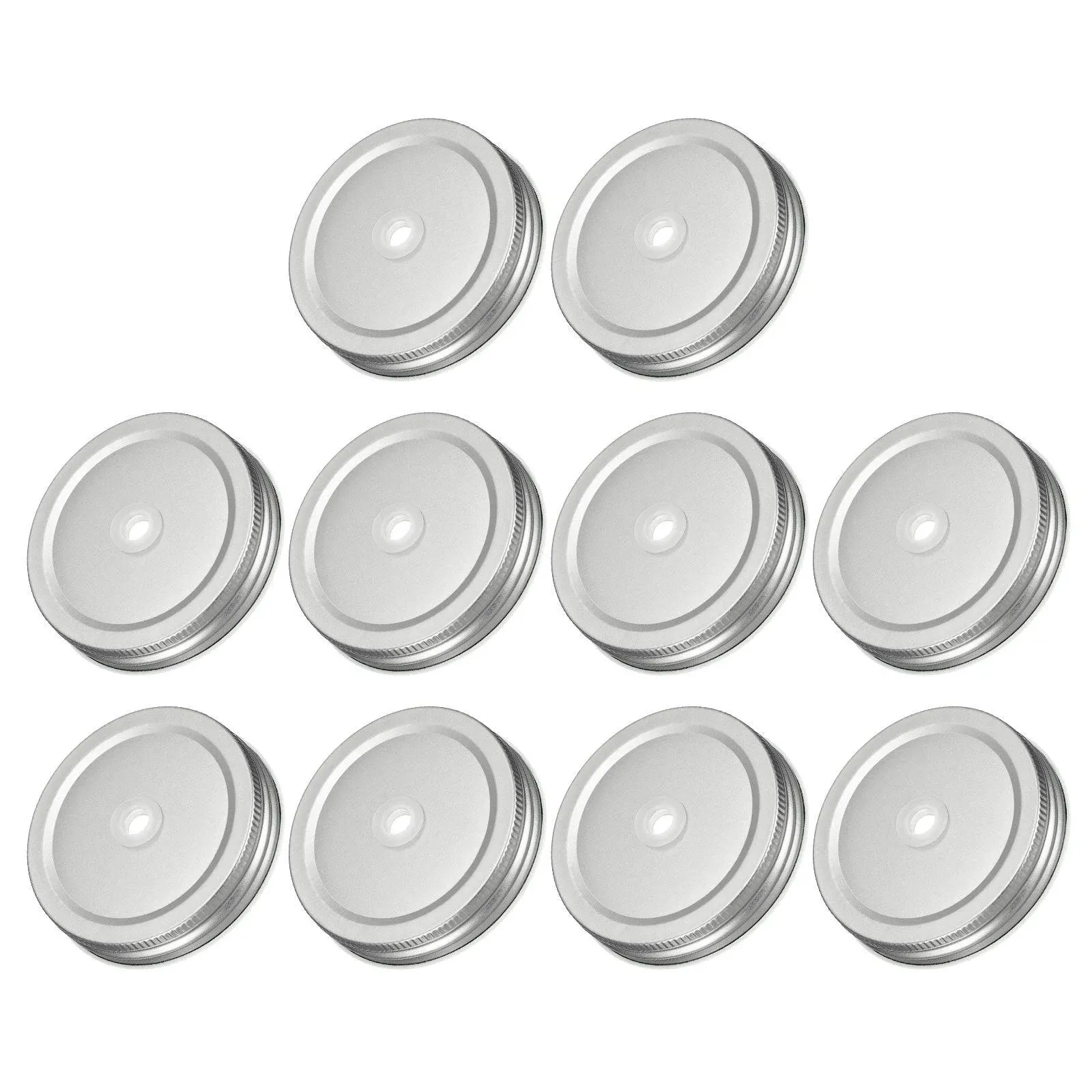 70mm/2.76&#034; Tin Plate Mason Jar Lids with Straw Hole Canning Cap, Silver 10Pcs