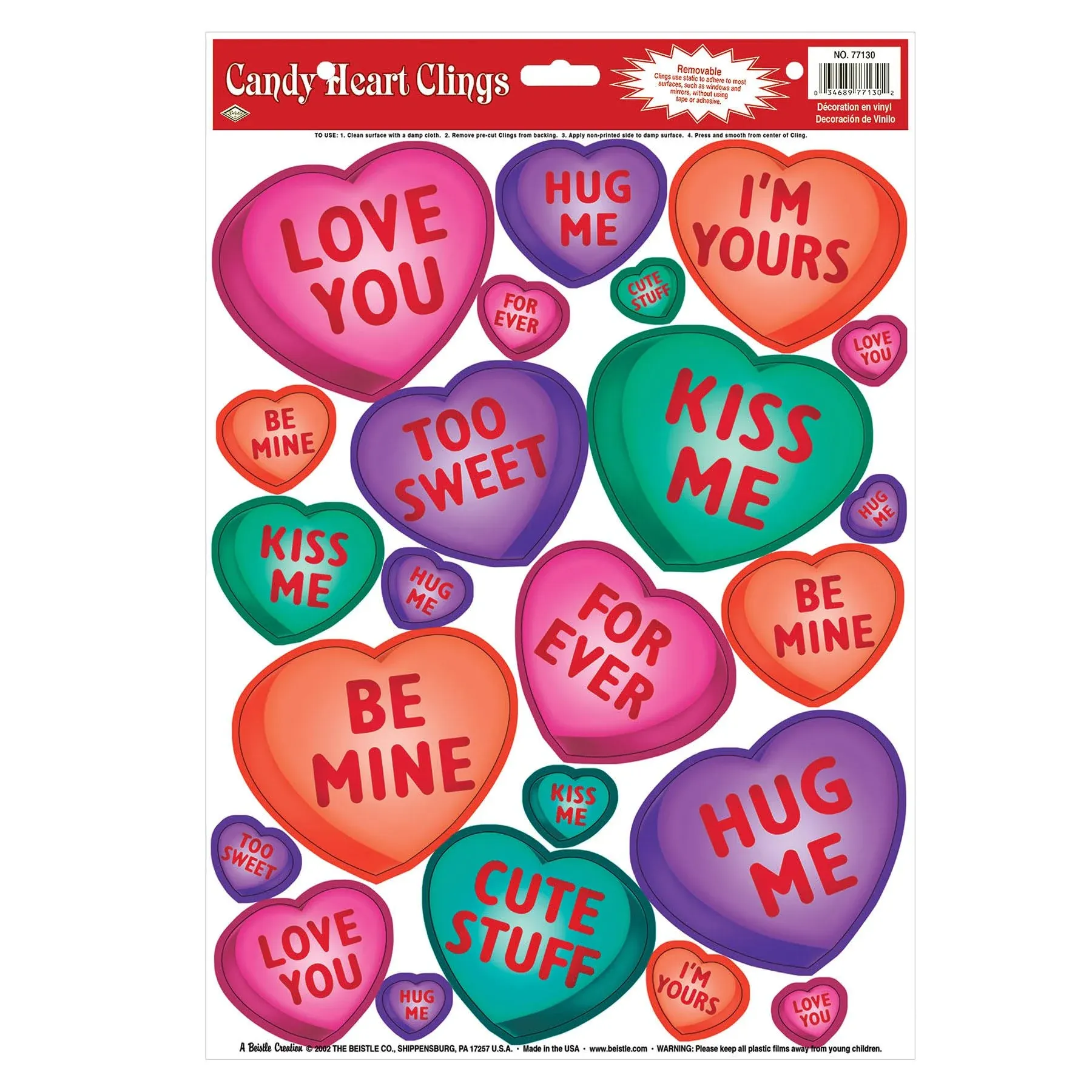 Candy Heart Clings - Romantic Party Decorations