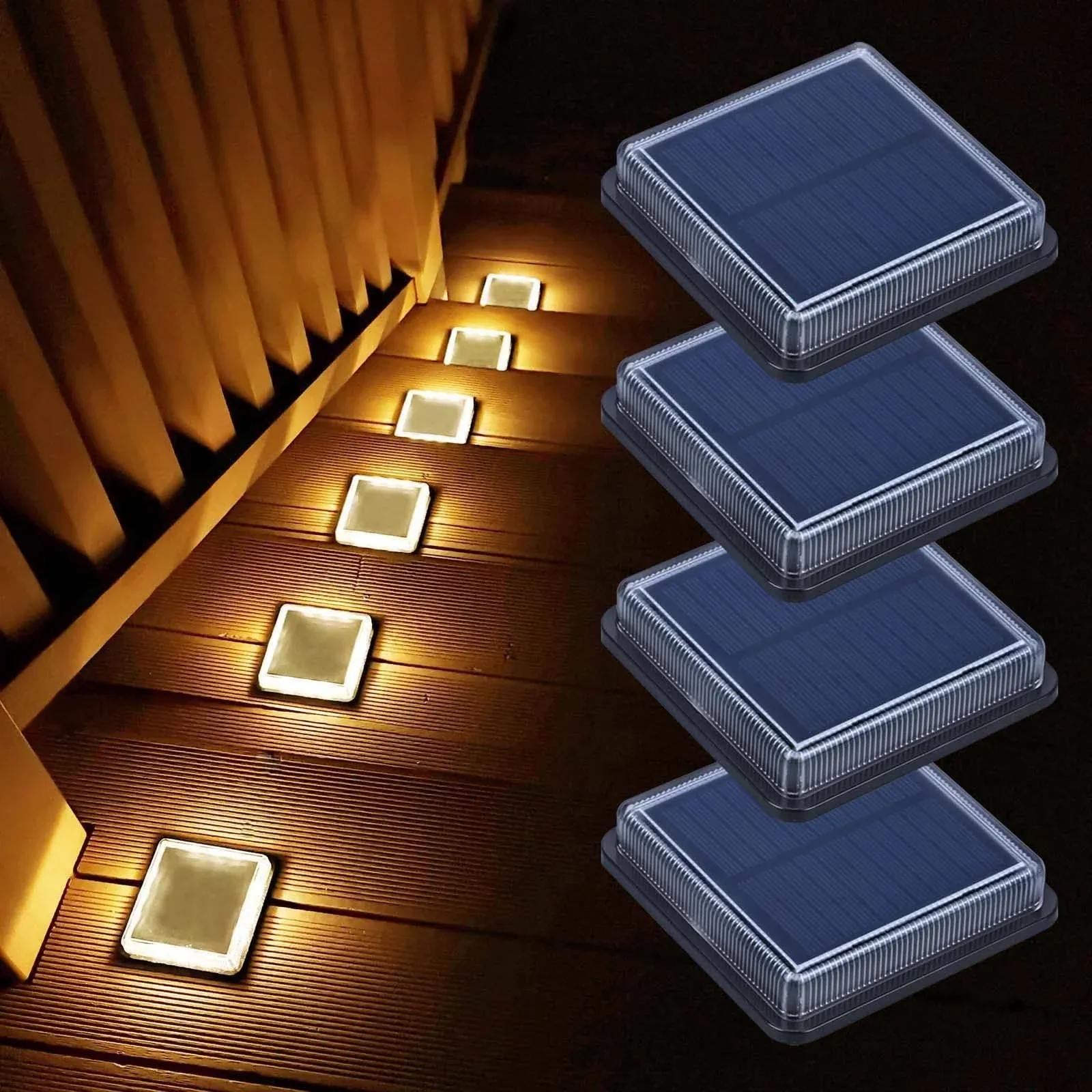 Lacasa Solar Step Lights, 4-Pack 50LM 3000K Warm White LED Solar Deck Lights, Outdoor Solar Powered Step Lights, IP68 Waterproof for Garden Stairs Ground Driveway Pathway