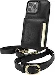 Smartish iPhone 13 Pro Max Crossbody Wallet Case for Women - Dancing Queen [Purse/Clutch with Detachable Strap & Wristlet] Protective Cover with Credit Card Holder - Stiletto Black-Gold