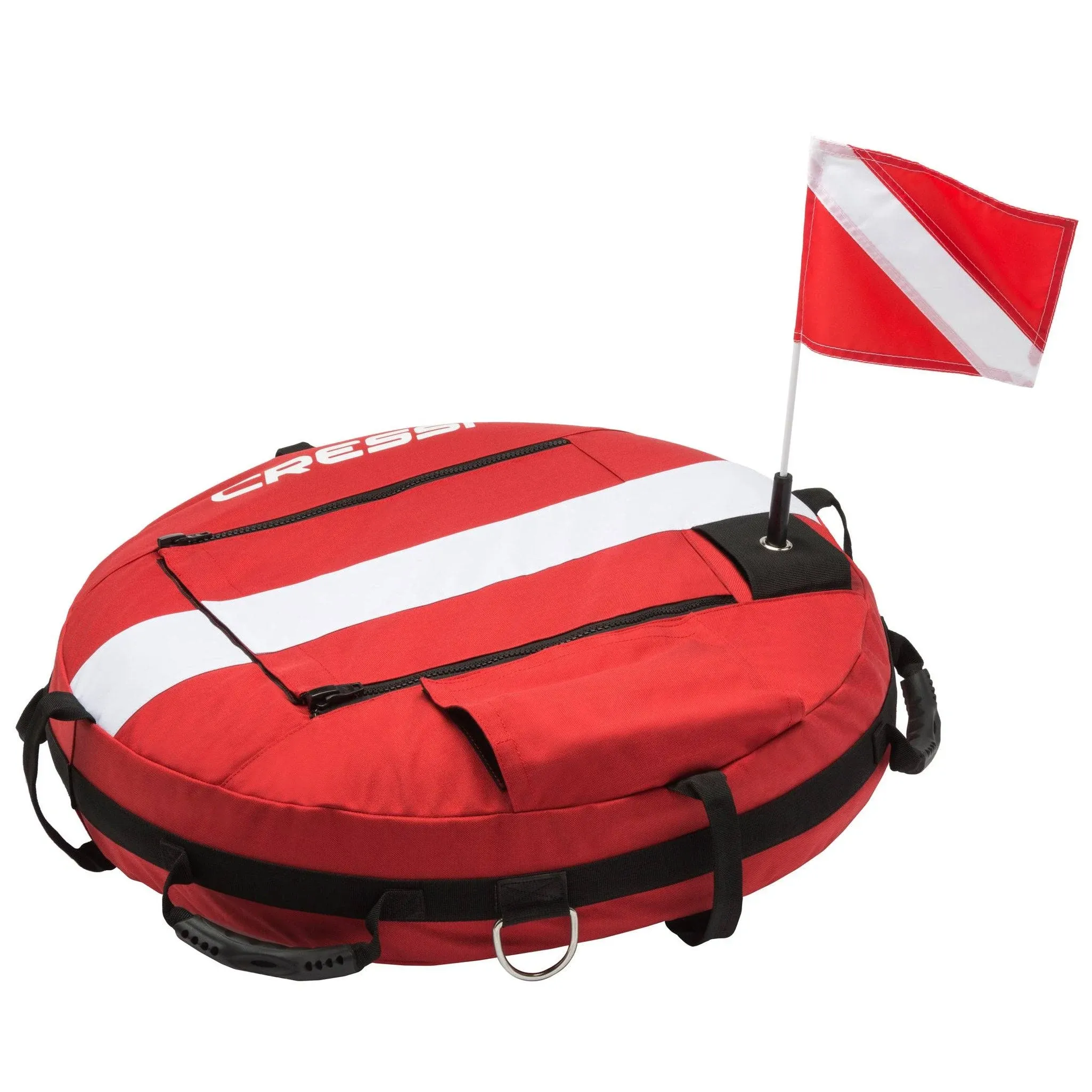 Cressi Freediving Training Buoy- Durable Material, 4 External Handles, 2 Exterior D-Rings and Red Diving Flag for Safety