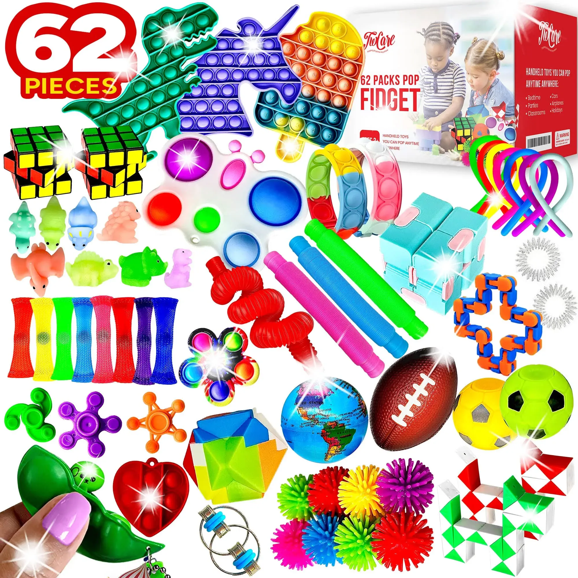 (62 Pcs) 2023 Upgraded Fidget Toys Party Favors Gifts for Kids Adults Autism Str