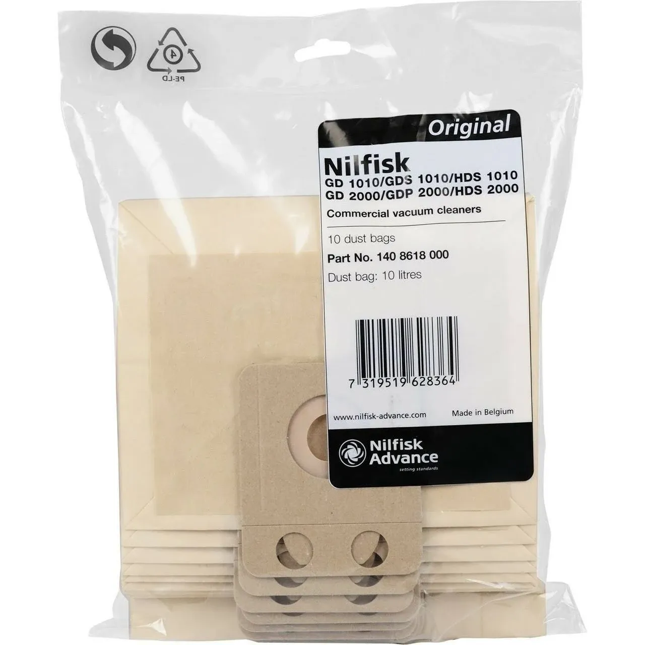 Nilfisk 140 8618 000 Filter Bag, 10 Litre Capacity, 10 Pieces