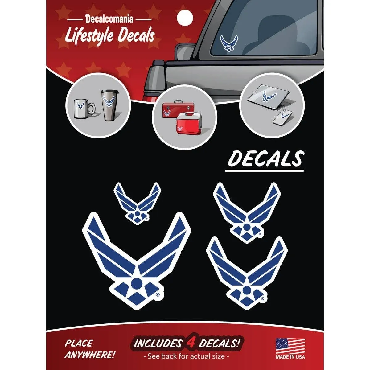 Officially Licensed US Air Force Decals - 4 Piece Air Force Sticker for Truck or Car Windows, Phones, Tablets & Laptops – Large Military Decals 1.75 to 4 Inches – Car Decals Military Collection