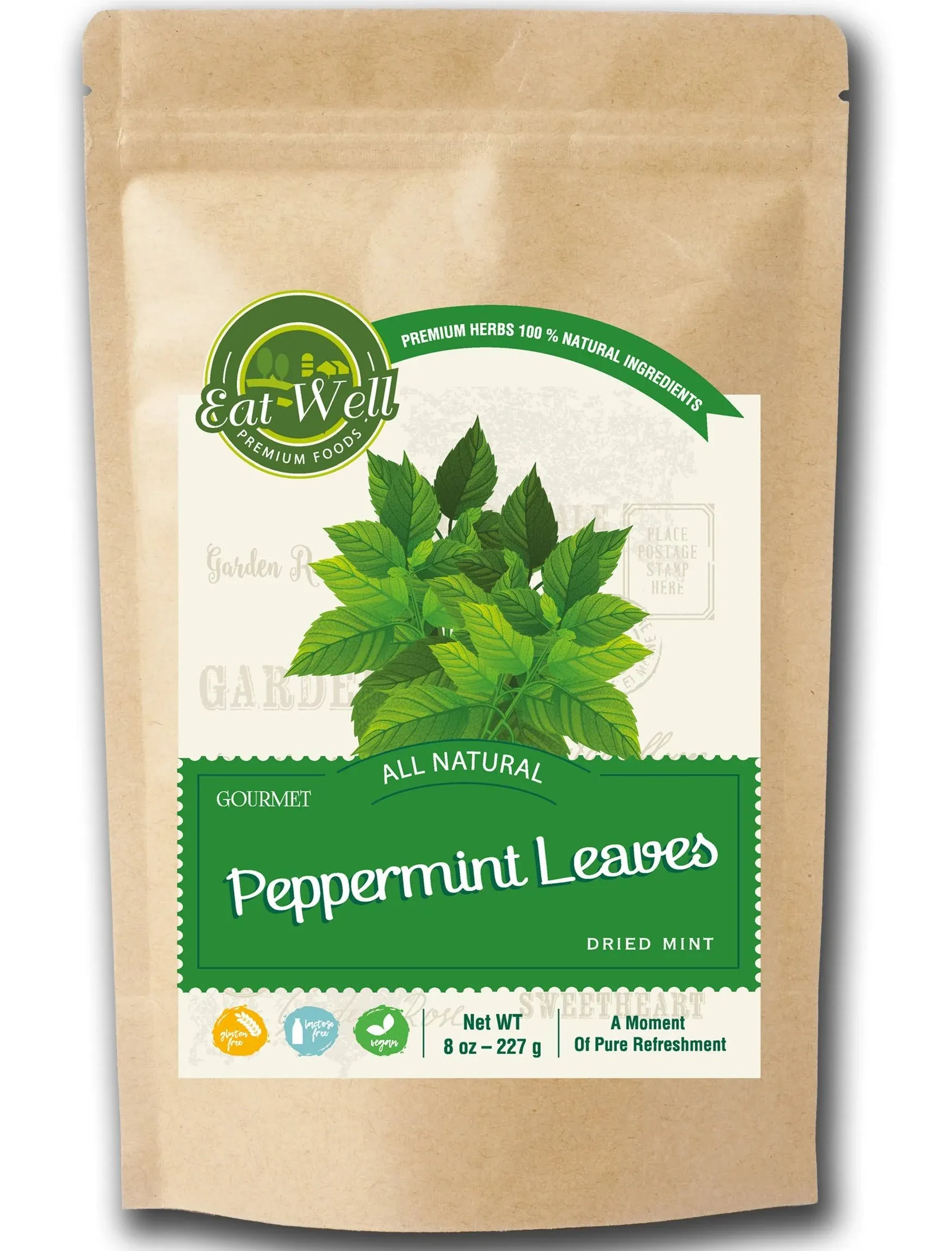 Eat Well Premium Foods Gourmet Dried Peppermint Leaves 8 oz, Bulk Size Premium Dried Crushed Mint Leaves, 100% Natural Mint Leaf Peppermint Tea, Mint Tea Loose Leaf, Mint Herb for Cooking and Seasoning