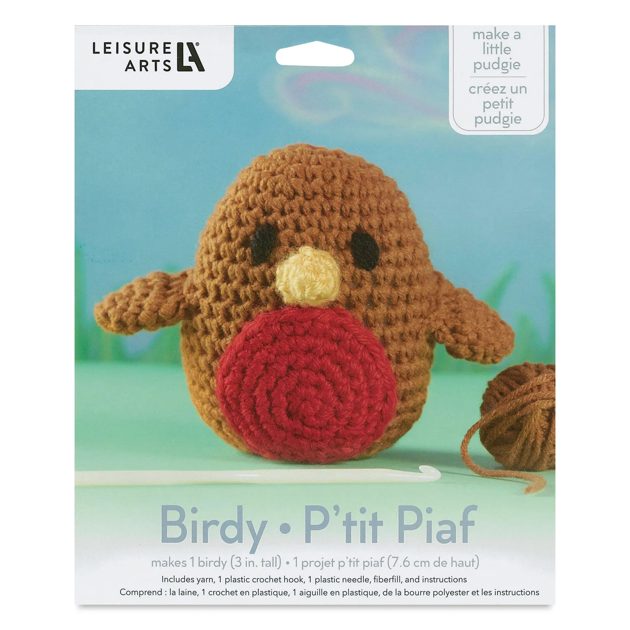 Leisure Arts Make a Little Pudgie Crochet Kit - Birdy, 3" Height