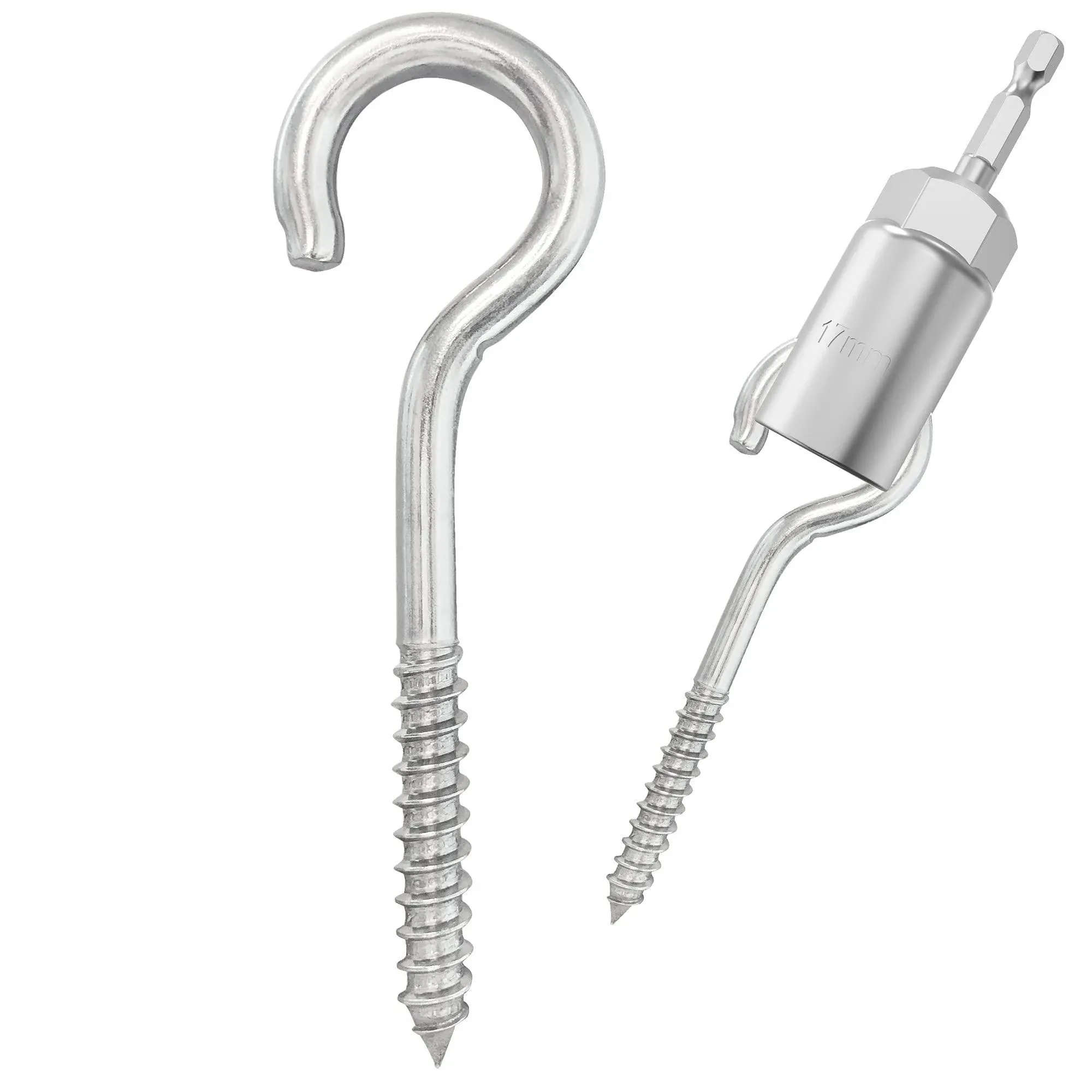 304 Stainless Steel Screw-in Hooks Metal Hooks Heavy-Duty Screw Eye Hooks Woo...