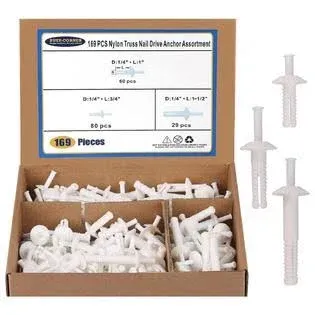 Nylon Truss Nail Drive Anchor Assortment, Nylon Nail Drive Anchors, 1/4'' x 3/4'', 1/4'' x 1'', 1/4 x 1-1/2'' BUSY-CORNER 169 Pieces