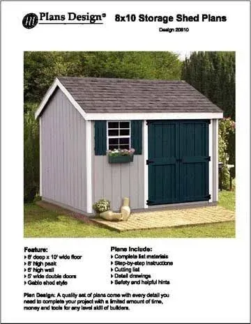 8' x 10' Gable Storage Shed Project Plans -Design #10810