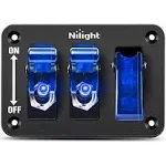 3Gang 3Pin SPST ON/Off Blue Rocker Switch Panel w/ LED Light Flip Cover