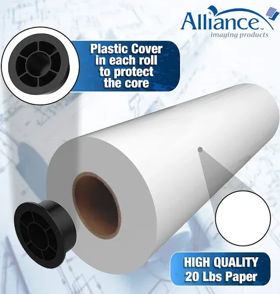 Alliance Wide Format Paper CAD Bond Rolls (20lb | 4 Rolls, 36 In x 150 Ft | 2" Core)