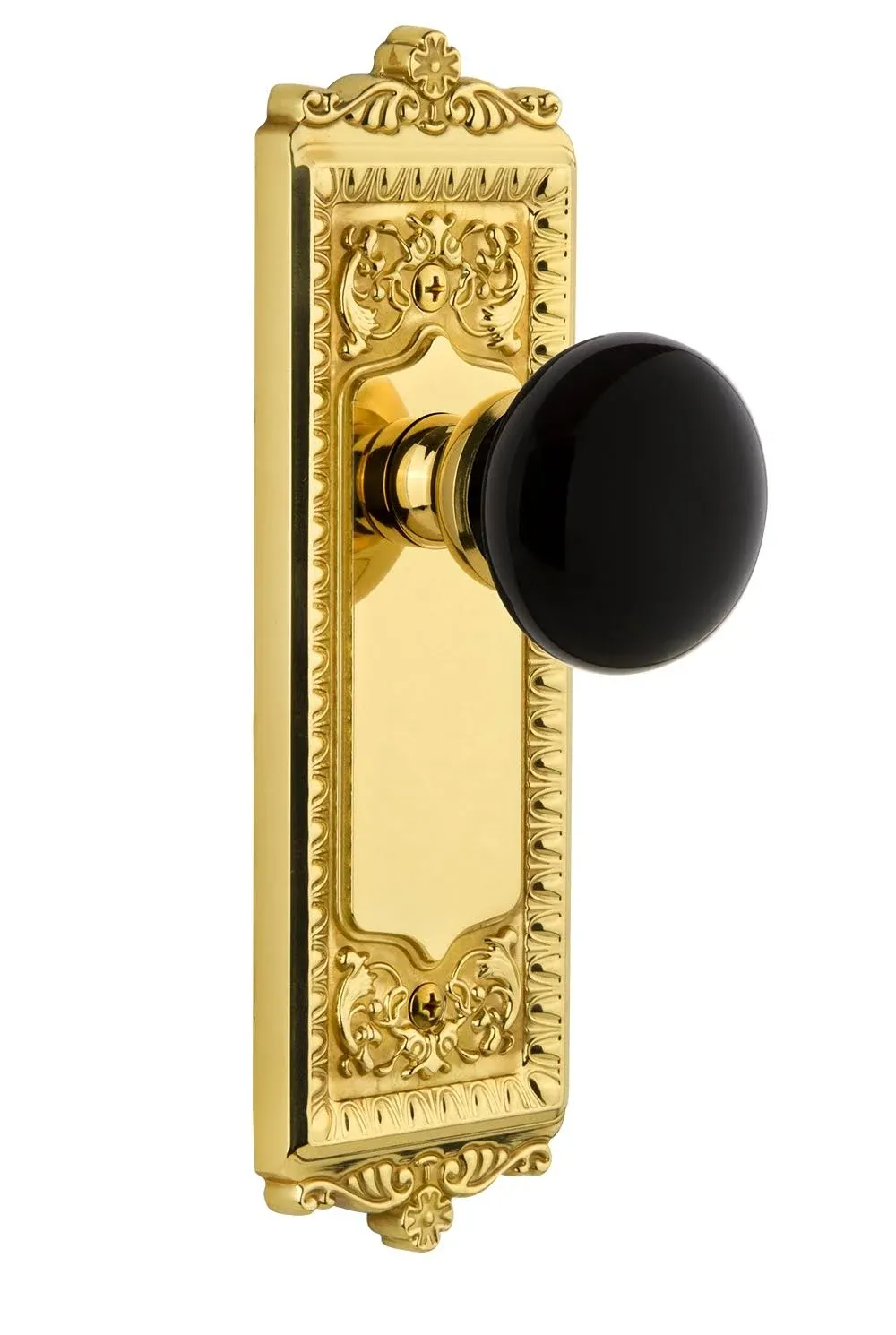 Grandeur Hardware 853070 Windsor Plate with Coventry Knob Privacy, Backset Size: 2.75", Polished Brass