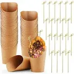 50 Pcs Charcuterie Cups with 50 Pcs Cocktail Picks, 14oz Brown French Fry Holder Cups, Disposable Appetizers Cups, Kraft Paper Snack Cups, Popcorn