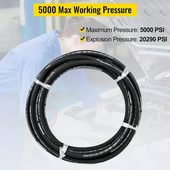 VEVOR Hydraulic Hose 328 Feet Rubber Hydraulic Hoses with 2 High-Tensile Steel Wire Braid, Inner Diameter 3/8 Inch, 5000 PSI Max, Bulk Hydraulic Hose -40 °F to 250 °F, Hydraulic Oil Flexible Hose