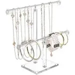 MOOCA Clear Acrylic Round Bracelet Display Holder 2 Tier T-Bar Jewelry Display Bracelet Display Holder Stand Acrylic Bracelet Display Organizer