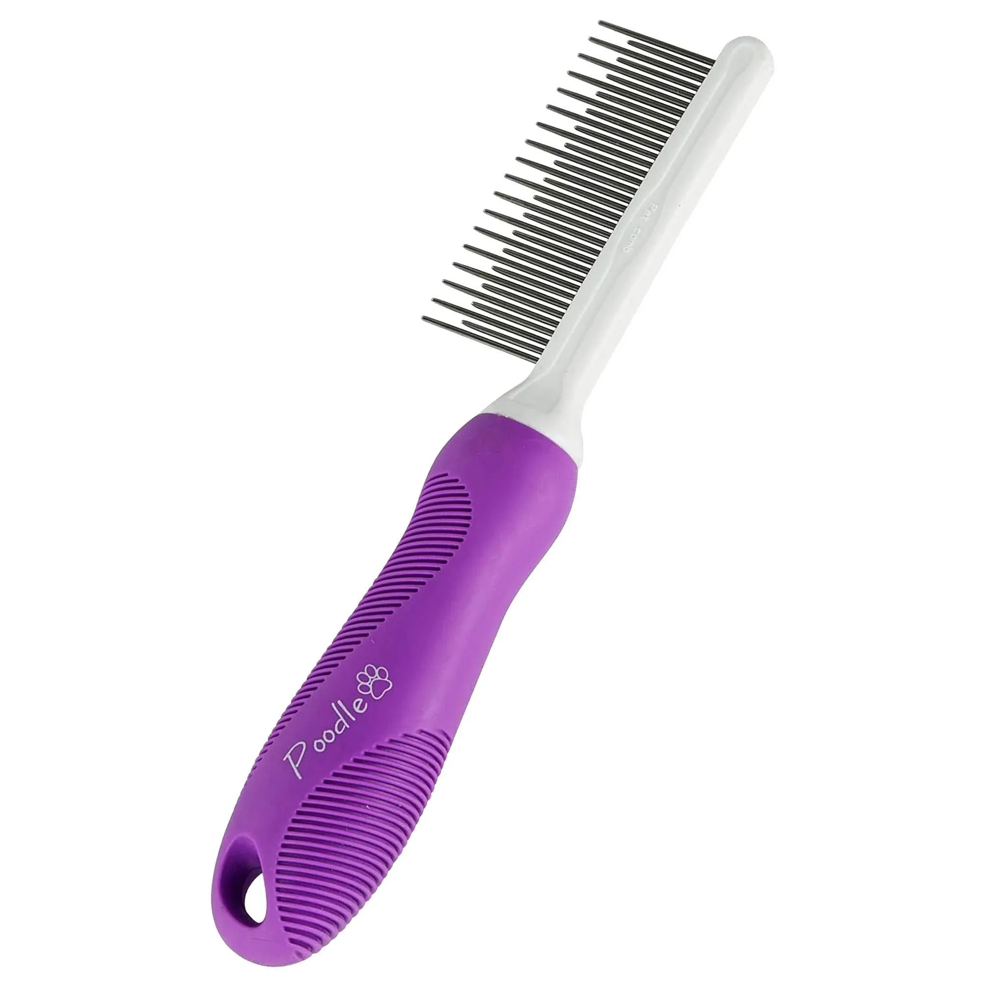 Poodle Pet Detangling Pet Comb with Long & Short Stainless Steel Teeth for Removing Matted Fur, Knots & Tangles Detangler Tool Accessories for Safe