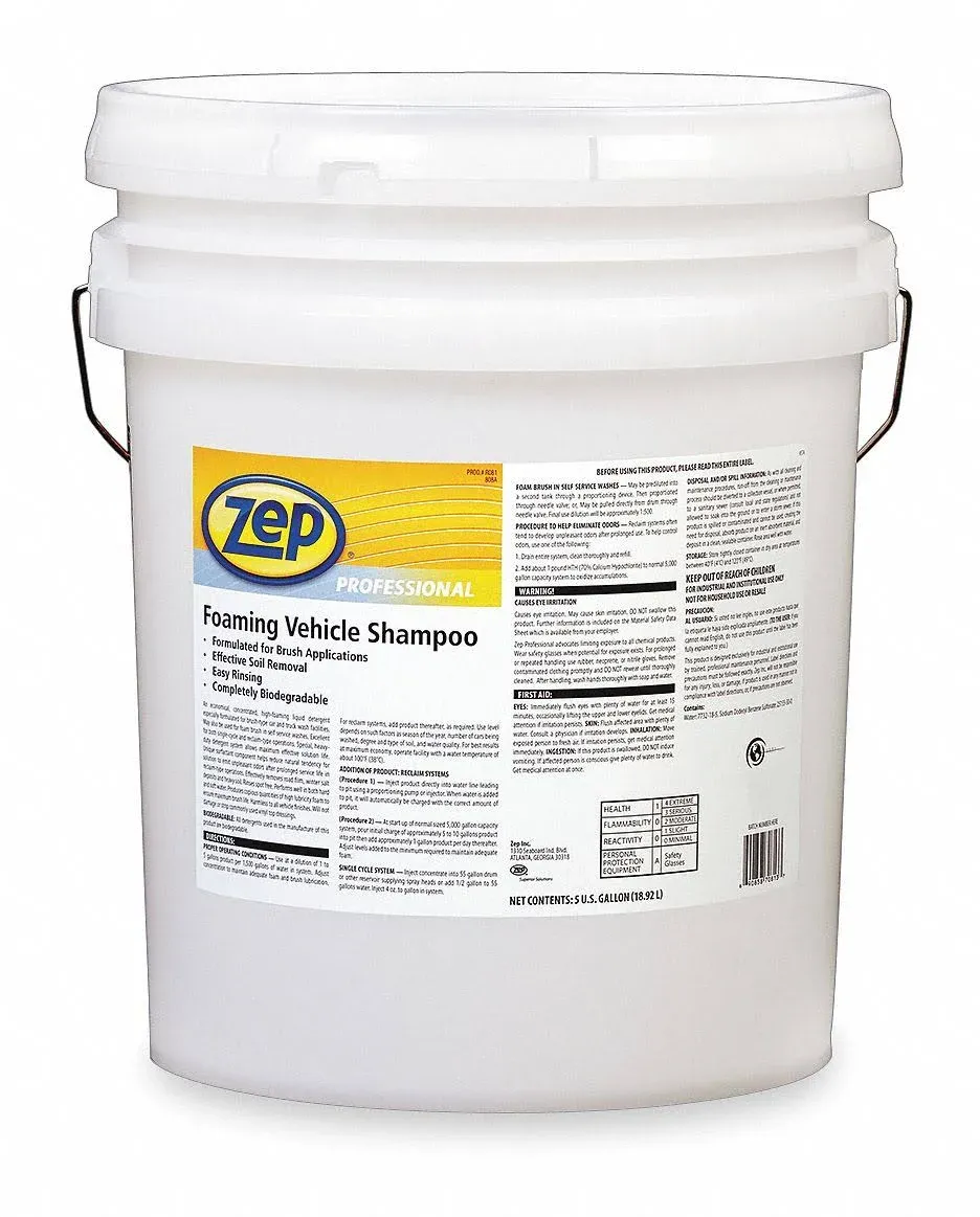 Zep Foaming Vehicle Shampoo 5 Gallon 1041567 (One Bucket) Excellent for Removing Road Film, Dirt and Salt deposits