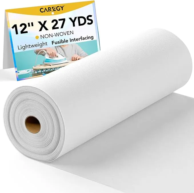 CAREGY Light Weight White Iron-On Non-Woven Fusible Interfacing 12 inch X 27 Yards Light Weight Non-Woven Interfacing Iron On Polyester Single-Sided Interfacing for DIY Crafts Supplies