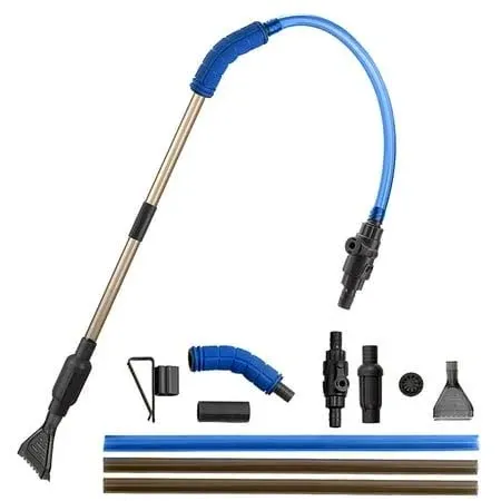 PINVNBY Fish Tank Cleaning Tools, 4 in-1 Gravel Vacuum for Aquarium, Easy Assembly & Use, Ideal for Sand Cleaning & Water Changing, Includes Accessories