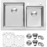 Ruvati 33 x 22 inch Drop-in Topmount Kitchen Sink 16 Gauge Stainless Steel 60/40