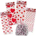 Gift Boutique Valentine Cellophane Bags 100 Pack with Twist Ties Valentines Favor Treat Gift Goodie Cello Bags for Party Candy Cookies, 4 Assorted Styles