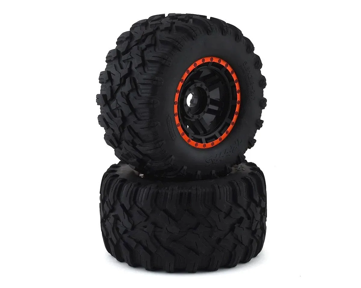 Traxxas 8972T Tires & Wheels,Black, Orange Beadlock Style, Maxx Mt Tires (2) 17mm