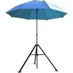 Black Stallion UB250 Core Flame-Resistant Industrial Umbrella, Blue & Tripod Stand Set