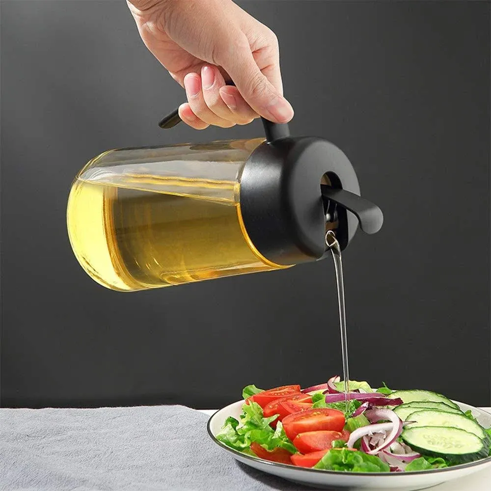 Oil Dispenser Bottle Olive Oil Dispenser Bottle with Auto Flip Cap No Drip Condiment Dispensing Cruet Container Drip-Free & Spill-Free Spout Non-Slip Handle for Kitchen Cooking (20oz/600ml)