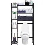 Homde Over The Toilet Storage with Basket and Drawer, Bamboo Bathroom Organizer with Adjustable Shelf & Waterproof Feet Pad, Space Saver Storage