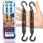 2pcs M8 Premium Stainless Steel Hook & Hook Turnbuckle Black Turnbuck