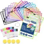 WOT I Dry Erase Pockets 20 Packs, Oversized 10 x 14 Inches Dry Erase Sleeves, Job Ticket Holders Reused Plastic Sheet Protectors, Assort Colors Teacher Students Supplies for Class