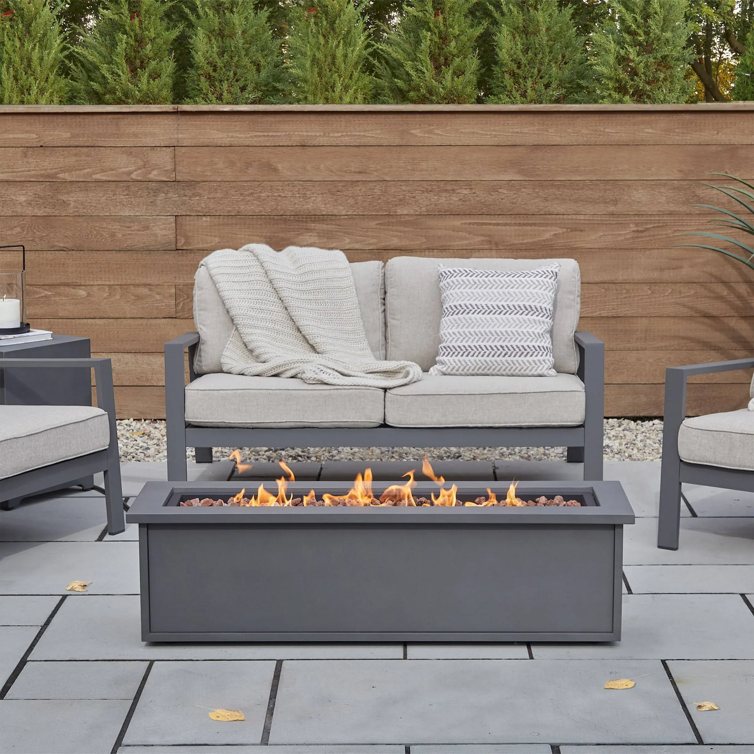 Real Flame Mila Rectangle Steel Metal Propane Fire Table in Weathered Slate