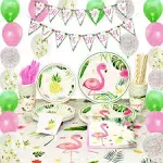 WERNNSAI Flamingo Party Supplies Set - Tropical Party Decorations for Girls Kids ...