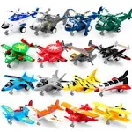 JOYIN 16 Pcs Pull Back Airplane Toys, Boys Plane Playset, Aircraft Including Helicopter Toys, Fighter Jet Toys, Bomber Toys, Biplane Toy, Gifts for Toddler Kids 2-8 Years Old