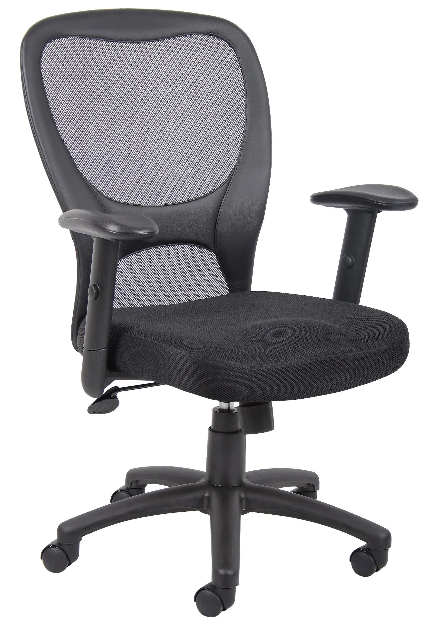 Mesh Task Chair with Adjustable Arms Black - Boss Office Products: Swivel, Ergonomic, Nylon Base