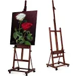 VISWIN Premium H Frame Easel 75" to 146"H, Hold Canvas to 93", Solid Beech Wood Large Artist Easel for Painting Canvas, Studio Floor Easel Stand with Storage Tray, Wheel, Wooden Art Easel for Adult-W