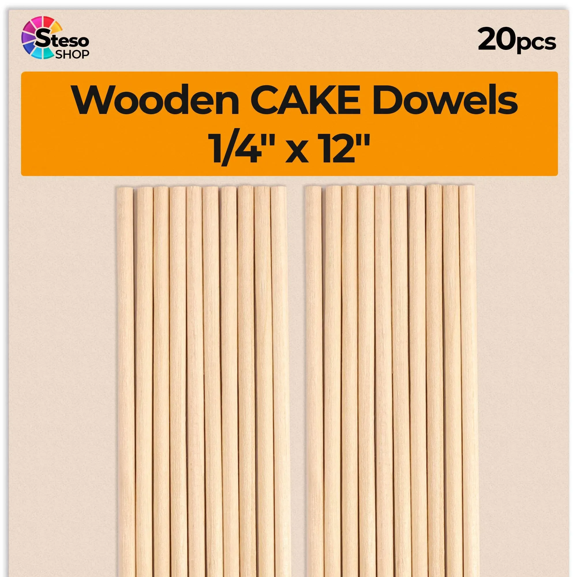 Cake Dowels Rods for Wedding Cake - Sturdy Wooden Cake Dowel Rods 1/4 x 12inch - 20 pcs Cake Dowels Wood - Wooden Dowels 1 4…