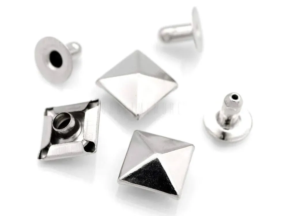 CRAFTMEMORE 100pcs Spike Rivet Pyramid Rapid Rivet Studs Glam Rock Biker Nailheads Leathercraft Decorations (7 MM, Silver)