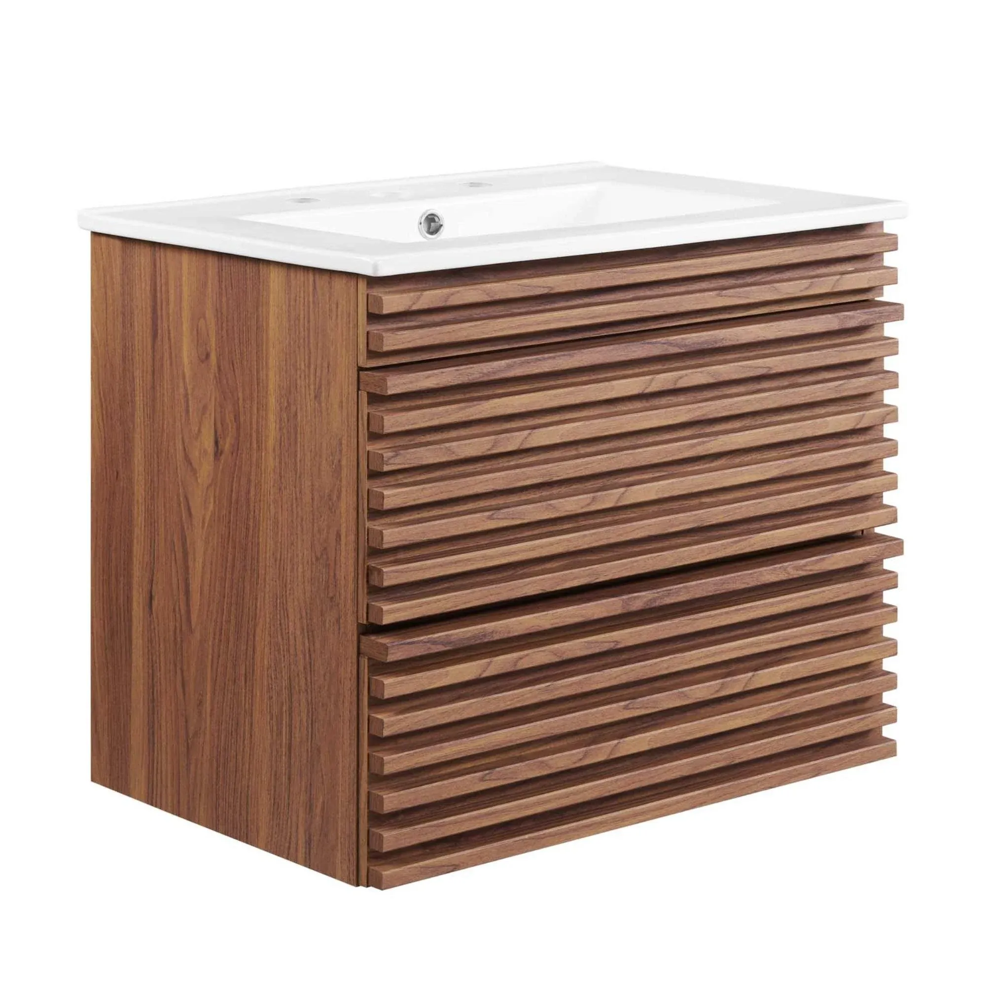 Modway Render 24" Wall-Mount Bathroom Vanity in Walnut White