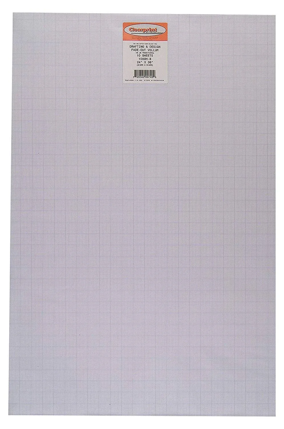 Clearprint 24" x 36" 1000H Design Vellum Sheets with Printed Fade-Out 8x8 Grid, 16 lb., 100% Cotton, 10 Sheets Per Pack, 1 Each