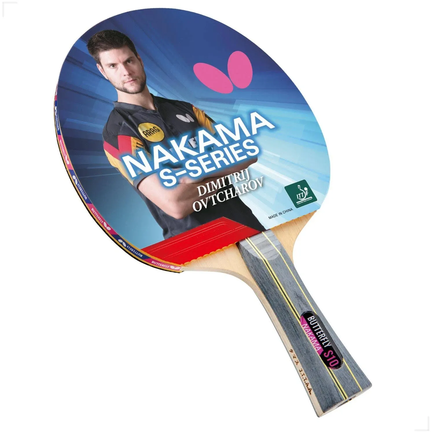 Butterfly Nakama S-10 Table Tennis Racket – ITTF Approved Butterfly Ping Pong Paddle – Wakaba Table Tennis Rubber and Thick Sponge Layer Ping Pong Racket – 2 Ping Pong Balls Included,Black/Red