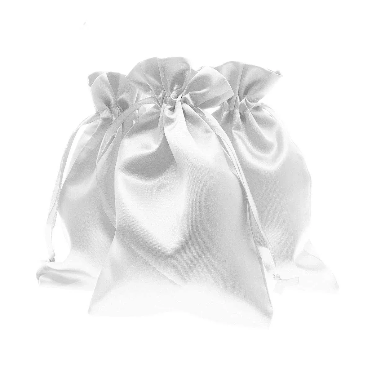 6" x 9" White Satin Gift Bags, Jewelry Bags, Wedding Favor Drawstring Bags Baby Shower Christmas Gift Bags 50 per Pack