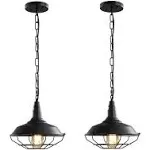 karjearl Black Farmhouse Pendant Light - 2 Pack Industrial Vintage Hanging Light Fixtures Metal Wire Cage Pendant Lighting Wi