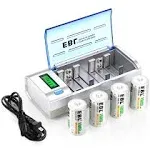 EBL D Batteries(1000<wbr/>0mAh) 4PCS + LCD AA AAA C D 9V Batteries Battery Charger Set