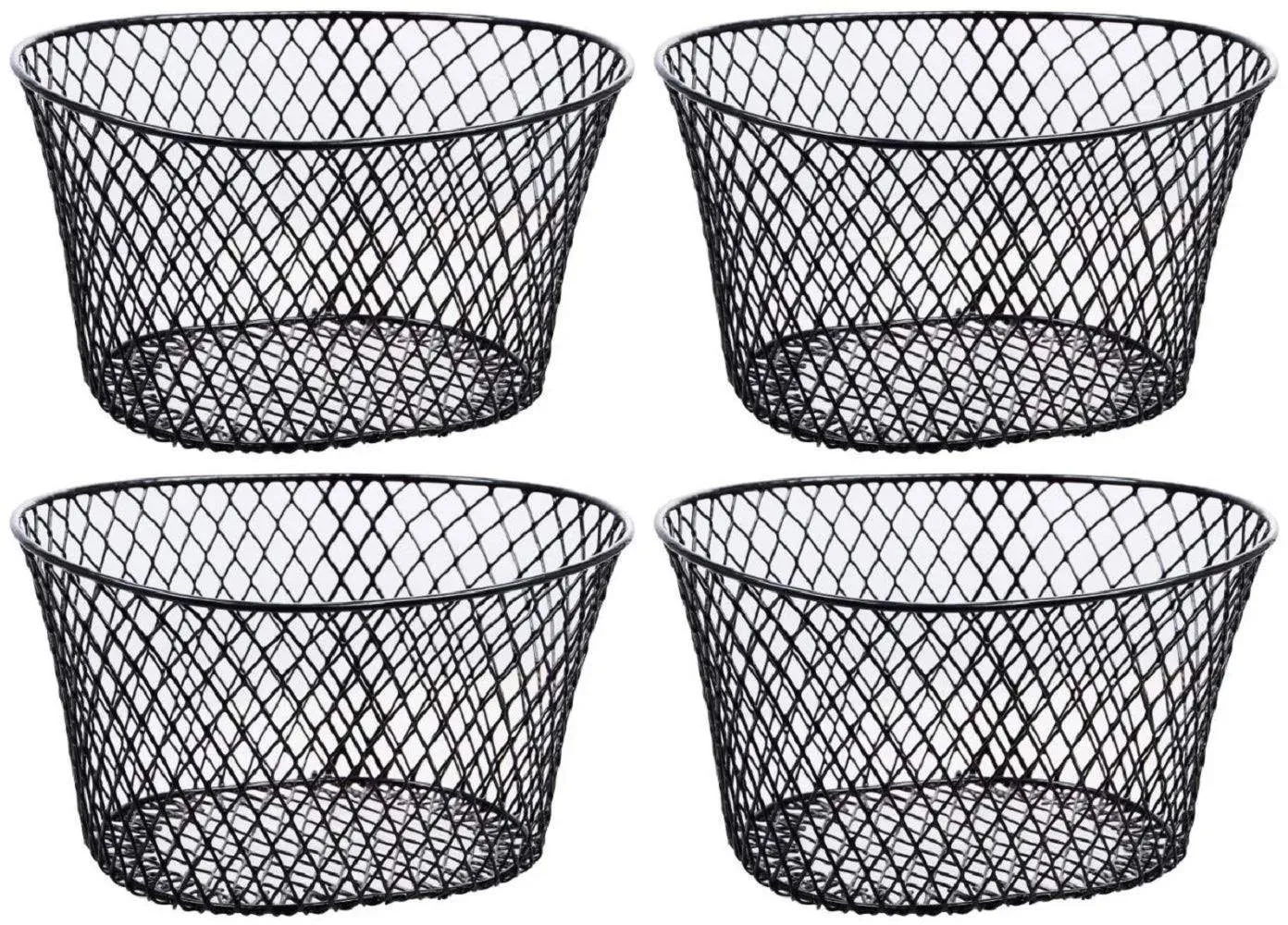 Small Metal Rectangular, Oval and Round Wire Baskets with or without Handles, Black and White, 4-ct Sets (Oval Black Without Handles)